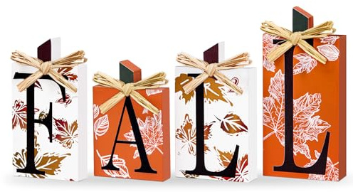 LXDNBGO Fall Decorations for Home, Autumn Thanksgiving Decor, 4 Pcs Farmhouse Wooden Sign, Fall Decor for Home Tiered Tray Table Shelf Mantel Office Desk