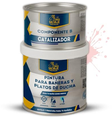 BRICOSALVAJE Pintura para Bañeras y Platos de Ducha de Poliuretano | 750 ml (600+150 ml) | Acabado Cerámico Brillo | Renovación sin Obras | Impermeable y Resistente (Cuarzo Rosa)