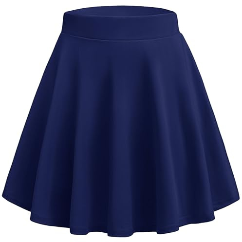 HOTOUCH Gonna da donna elasticizzata in vita, gonna a pieghe svasata, mini gonna skater per casual, scuola, feste, festival, blu navy, M