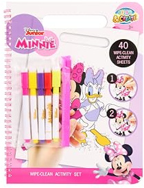 Minnie Mouse Wipe-Clean Livre d'activités | Livre de coloriage réutilisable pour enfants à partir de 3 ans | 40 pages avec motifs effaçables | Avec 5 stylos et reliure spirale | Livre d'activités pour