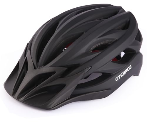 GTSBROS Bike Helmet with Visor for Women and Men – Lightweight Bicycle Helmet for Mountain Biking and City Riding (Matte Black, Medium)