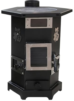 Estufa de Leña con Horno Calentamiento Rápido Combustión por Gasificación Sin Humo, Ventana de Visualización de Incendios Doble Capa Cocina de Leña Hierro Fundido