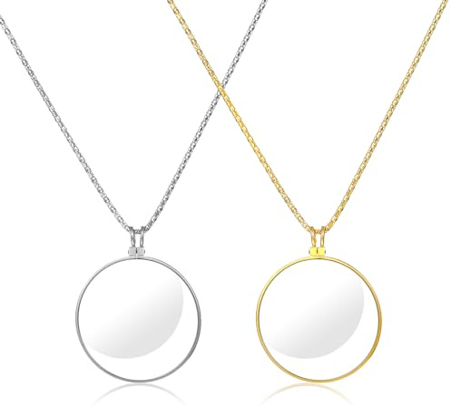 Monokel-Lupen-Halskette mit 5-facher Vergrößerung, Vintage-Metallkette und Glaslinse, Elegantes Monokel-Halsketten-Anhänger-Okular zum Lesen und Basteln (Gold Silber)