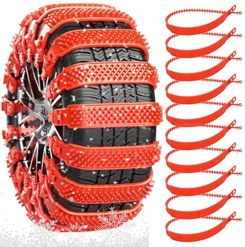 Portable Car Snow Chains, 10-Pack Anti-Skid Emergency Tire Straps for Muddy Roads & Winter Driving Safety