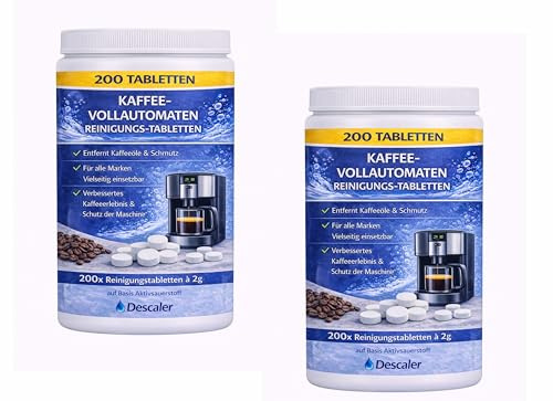 Reinigungstabletten für Kaffeevollautomaten, 2x 200 Stück in der DOSE Neu, Kompatibel mit Delonghi, Siemens, Jura, Krups, Bosch, Miele, Melitta, WMF