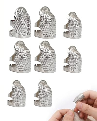 TISCH Ditali ad Anello per Cucito in Metallo Argento - Set 8 Pezzi (4 S, 4 M) Regolabili, Protezione Dita per Sartoria, Ricamo & Fai da Te.