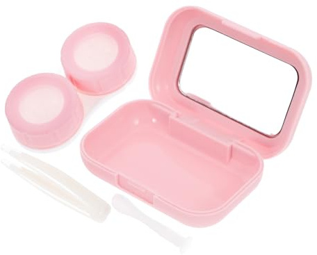 Housoutil Estuche Pequeño para Lentes de Contacto Caja de Almacenamiento y Espejo, Accesorio Práctico para Uso en Casa y Viaje