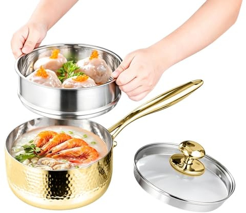Rostfri stålkastrull Non-stick obelagd med lock och pip