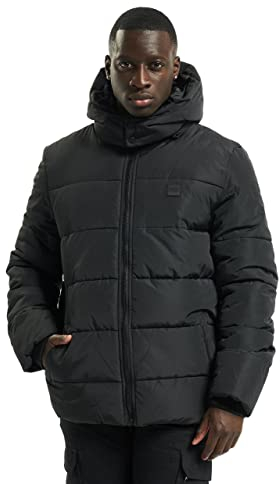 Urban Classics Men's Hooded Puffer Quilted Interior Padded Jacket with Elasticated Cuffs, High Neck Zipper, Removable Hoodie, Black, M