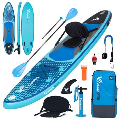 Freein SUP Inflatable Stand Up Paddle Board with Kayak Seat,Paddle Boards for Adults, Accessories sup Pump Adaptor,sup Kayak Paddle（Blue,10'6