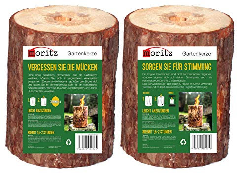 Moritz 1 x fuego sueco normal + 1 x citronela olor antorcha de árbol, incluye mecha de encendido, antorcha de jardín, antorcha de madera, antorcha de fiesta, 1,5 – 2 horas de combustión, 20 cm de alto