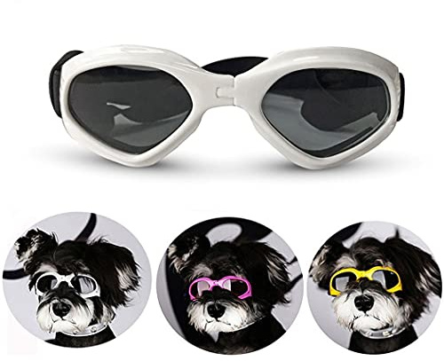 LECONPET Small Dog Sunglasses Waterproof Windproof UV Protection Pet Sunglasses Dog Goggles for Doggy Puppy Cat (White)