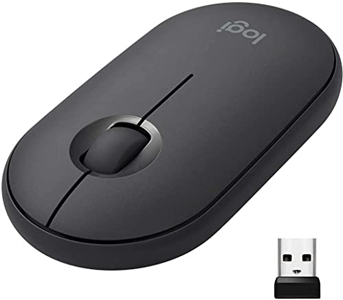 Logitech M350 Pebble Wireless Mouse, Bluetooth and 2.4 GHz Connection via USB Nano - Receiver, 18-Month Battery Life, 3 Buttons, Silent Clicking and Scrolling, PC/Mac/Black
