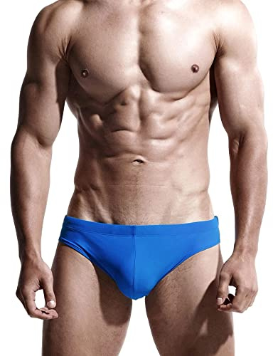 AIMPACT Mens Swim Briefs Thick Quick Dry Swimsuit Drawstring Comfortable and Fit Surfing Beach Swimwear (Blue)