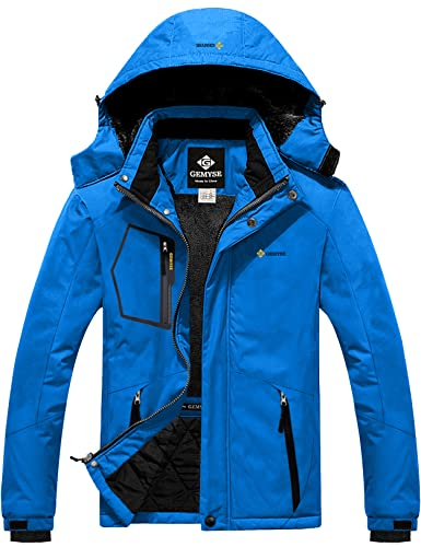 GEMYSE Herren wasserdichte Skijacke Winddichte Fleece Outdoor-Winterjacke mit Kapuze (Himmelblau,XL)