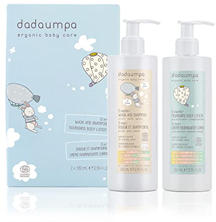 Dadaumpa Baby Bath & Care Kit Including Hair & Body Cleanser 380ml and Moisturising Lotion 380ml, New Born Baby Essentials with Body Cleanser and Moisturising Lotion