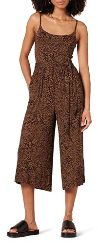 Amazon Essentials Women's Jersey Cami Cropped Wide Leg Jumpsuit, Dark Toffee Brown Animal Print, S