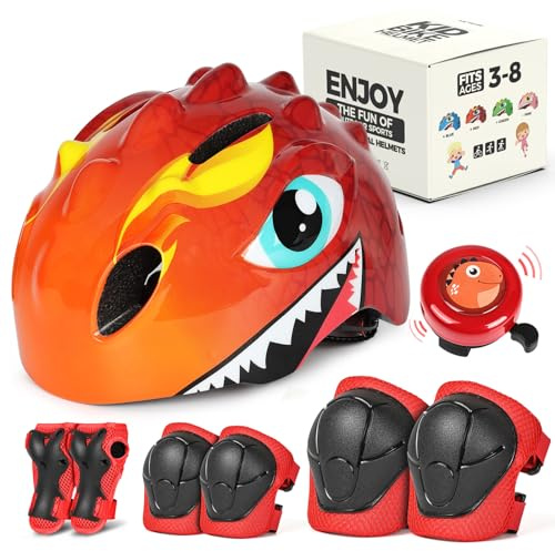 VICTGOAL Casque Velo Enfant pour Garçons et Filles Dessin animé Casque Trotinette Parfait pour Le Scooter, Le Tricycle et Le Skateboard, Taille Réglable (Rouge Set 2, S (50-54 cm))