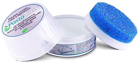 Pasta Inox Detergente per Acciaio Inox Pulisce Lucida Cura e Protegge Pentole Piani Cottura Cappe e Lavelli Senza Graffiare (300g)