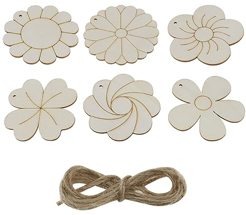 YINETTECH 30 pezzi vuoti a forma di fiore trucioli di legno decorazioni da appendere fiori in legno fette di legno accessori per fai da te fai da te decorazioni per la casa set A