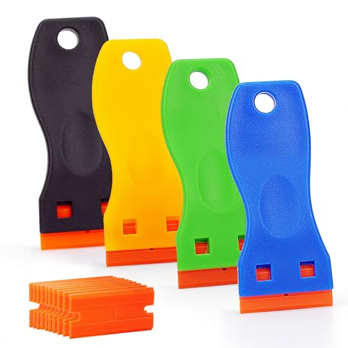 Umaki 4 raspadores de vidrio – Rascador de seguridad antiarañazos – Rascador de ventana, raspador de plástico, raspador de vitrocerámica, para calcomanías, horno, pintura, con 10 repuestos de repuesto
