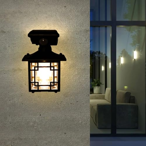 Sensore del corpo Luci da parete solari per esterni Lanterna impermeabile rustica Lampada decorativa per giardino, portico, balcone, patio e garage