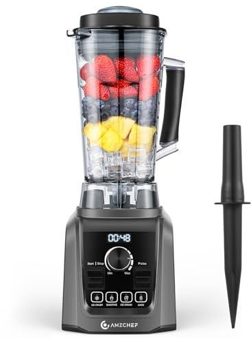 AMZCHEF 2000W Blender Smoothie Maker with 2L Jug, 32000RPM Professional Blender for Kitchen, 6 Blades in 2 Layers, 4 Preset Menus, Classic Grey