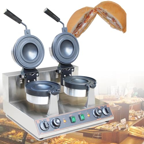 Waffle Maker elettrico, Gelato Brioche Hamburger Maker Press Machine Piastre antiaderenti Controllo indipendente della temperatura per panifici