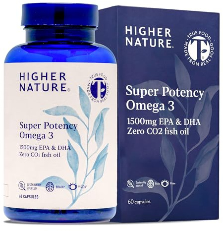 Omega 3 2000mg with 1000mg EPA & 500mg DHA Per Serving - Super Potency Omega 3 True Food® Formula Fish Oil Supplement - Supports Eye, Brain & Heart Health - by Higher Nature - 60 Capsules