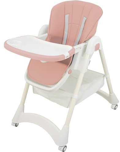 ALMAR Baby Trona de bebe evolutiva, plegable, elevable y reclinable con bandeja extraible color Rosa