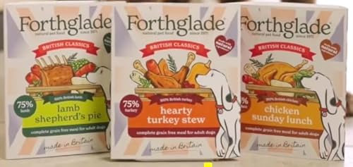 Forthaglade British classics, wet dog food trays, variety multipack 6 x 395g Adult Dogs, Grain Free 2 x Chicken, 2 x Lamb, & 2 x Turkey with Vegetables.