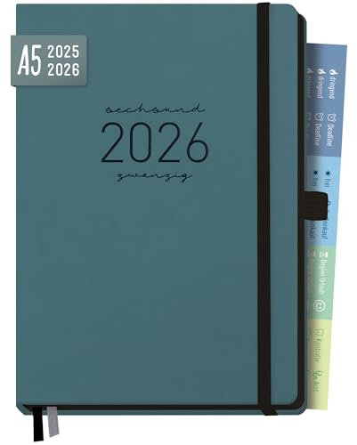 Häfft® Chäff-Timer Deluxe Kalender 2025/2026 A5 Petrolgrau Buchkalender, Terminkalender, Wochenplaner, Terminplaner für 18 Monate: Juli 25 bis Dez. 25 - nachhaltig & klimafreundlich