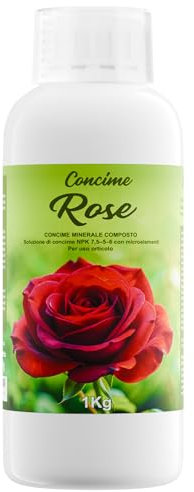 Concime Liquido 1000ml Organico per Rose - Per una fioritura ricca e rigogliosa - Prolunga la Fioritura e Nutre la pianta - Per Rose in Vaso o in Terra - Tappo dosatore - Prodotto in Italia - Illica