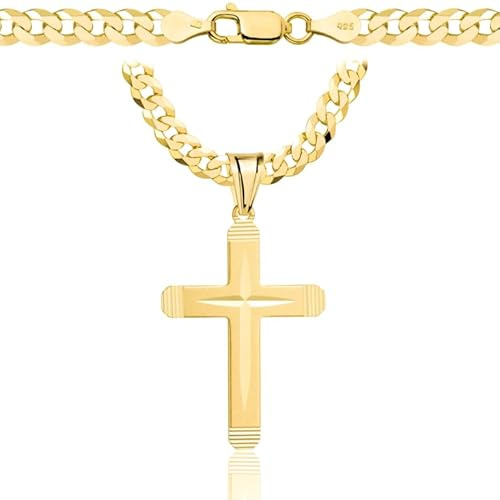 AMAR OPRAVA goldkette herren mit kreuz 585, Kette Herren 925/585 - kreuz kette herren gold 585 massiv - 5 mm, Kreuz Kette - Kreuzkette - Halskette Herren Panzerung