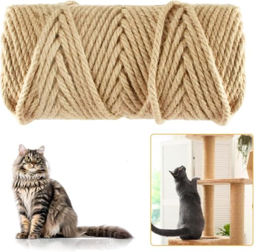 Corda in sisal naturale da 70 m, per tiragraffi per gatti, corda di canapa di iuta spessa 6 mm per sostituzione dell'albero del gatto, riparazione di tiragraffi per gatti, progetti fai da te e