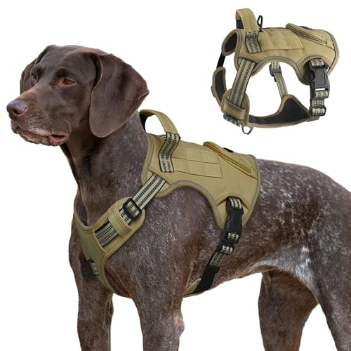 Harnais tactique pour chiens de grande taille, gilet de service militaire robuste avec poignée de contrôle et 2 écussons, réglable, réfléchissant, doux, rembourré pour animal de compagnie pour le