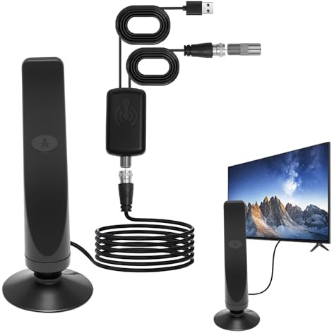 2025 Upgraded TV Aerial 4K 1080P HD Indoor Television Antenna for Smart TV with Signal Booster 50-Mile Range Channels Signal Booster Universal High Gain Indoor Outdoor Aerial 4G 360° Black 1PC
