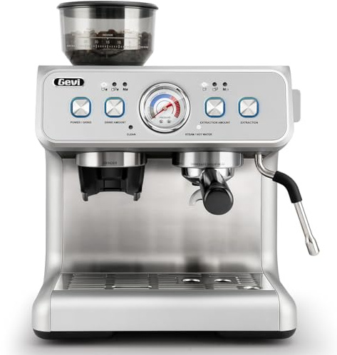 Gevi Dual Boiler Espresso Machine with Built-in Grinder, 58mm Commercial Portafilter, Barista Steam Wand, 31 Grind Settings, Stainless Steel, for Home Barista Use, Sterling Silver