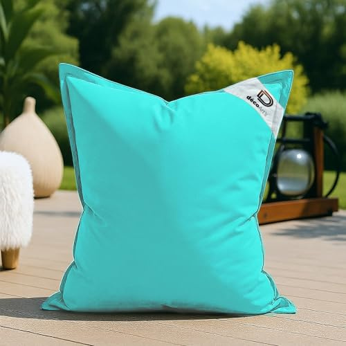 deco arts Housse pour Pouf Géant XL 120x80cm - Intérieur et Extérieur - Déhoussable - AntiUV - Bleu Caraïbes
