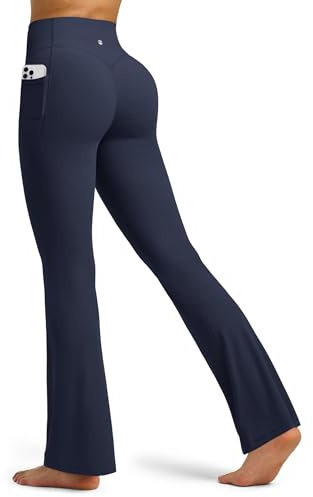 WILLIT Utsvängda leggings för kvinnor, slagbyxor, hög midja, yogabyxor med fickor, utsvängda leggings, ogenomskinliga bootcut, sportbyxor 77 cm/81 cm