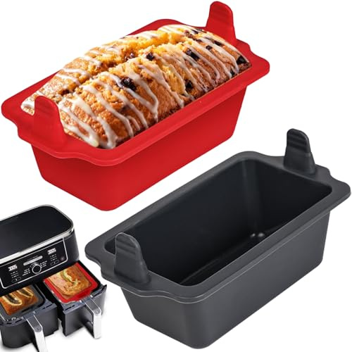webake Small Loaf Tin for Air Fryer 2 Pcs Silicone Mini Loaf Moulds for Dual Air Fryer Rectangular Cake Mould for Baking Breads, Loaves, Cakes, 14.5 x 8.3 x 5.5cm