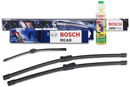 BOSCH Essuie-glace avant + arrière + nettoyant pour vitres 31185585 | Compatible avec: VW TIGUAN, TIGUAN VAN