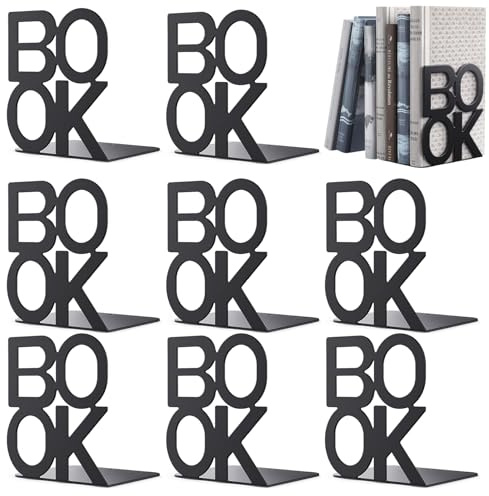 Mxdzshy 4 Pare Sujetalibros de Metal Sujeta Libros Estanteria Metálicos Antideslizantes Soporte Libros Estante Organizador Libros para Hogar Oficina Escuelas Biblioteca (Negro)