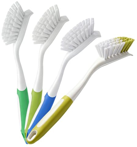 Mokaskaidj Juego de 4 Cepillo Limpieza, Cepillo Fregar Platos, Cepillo para Platos, Cepillos de Limpieza con Mango Ergonómico Antideslizante para Limpiar Platos, Ollas, Fregaderos