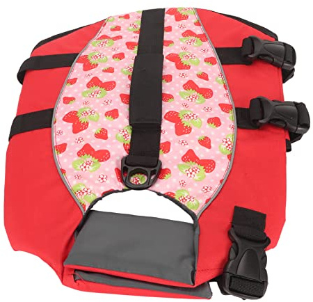 Tnfeeon Chaleco Salvavidas para Perros, Ajustable Resistente Al Desgarro con Diseño de Fresa, para Mascotas Medianas y Grandes en Actividades Acuáticas (L)