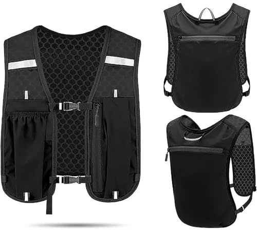 AYZDJ Gilet de Course Unisexe avec Support de téléphone et Rangement – Gilet d'hydratation réglable léger et Respirant pour la Course, Le Cyclisme et la randonnée