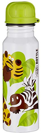 alfi Edelstahl Trinkflasche 600ml, Jungle weiß, absolut dicht, spülmaschinenfest, BPA-Frei, 5397.902.060 Edelstahlflasche für Kinder, Schule, Sport, Stadtbummel, Freizeit, für Schorle, Tee, Wasser