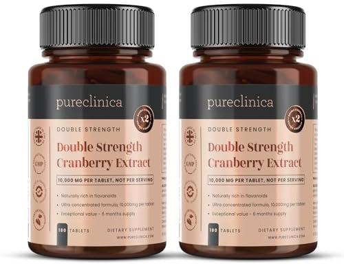 Cranberry-Extrakt mit doppelter Stärke, 10.000 mg x 360 ultrakonzentrierte Tabletten(2 Flaschen à 180 Tabletten - 12 Monate Vorrat!)