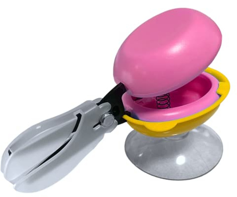HARAC Tabletop Mounted Adaptive Scissors - Safe Scissors for Special Needs and Injured Hands - Spring Loaded Ambidextrous Handle, Non-Stick Blade, Made in Japan, Pink