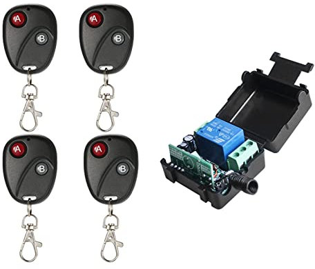 Ricevitore interruttore di controllo remoto da 12 V, apriporta del garage, trasmettitore a distanza, modulo interruttore per cancelli (4 telecomandi)